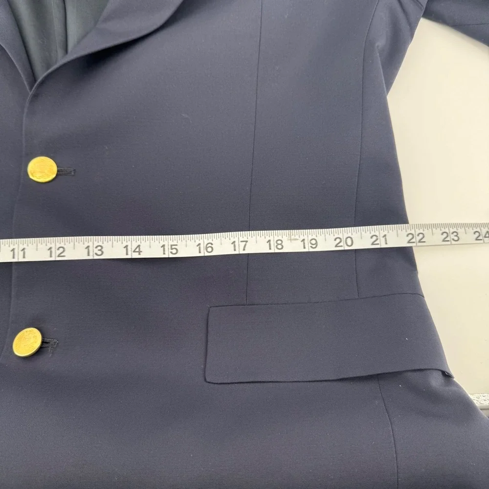 Hart Schaffner &‎ Marx Blazer Mens 42L Navy Blue Wool Gold Crest Button Jacket